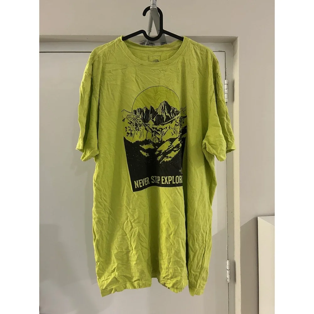 The North Face Mens XL Lime Green Never‎ Stop Exploring Mountain Graphic T-Shirt